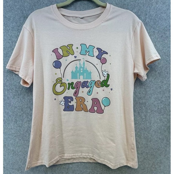 Tops - In My Engaged‎ Era Disney Princess T-Shirt Womens Small Light Pink Short Sleeve